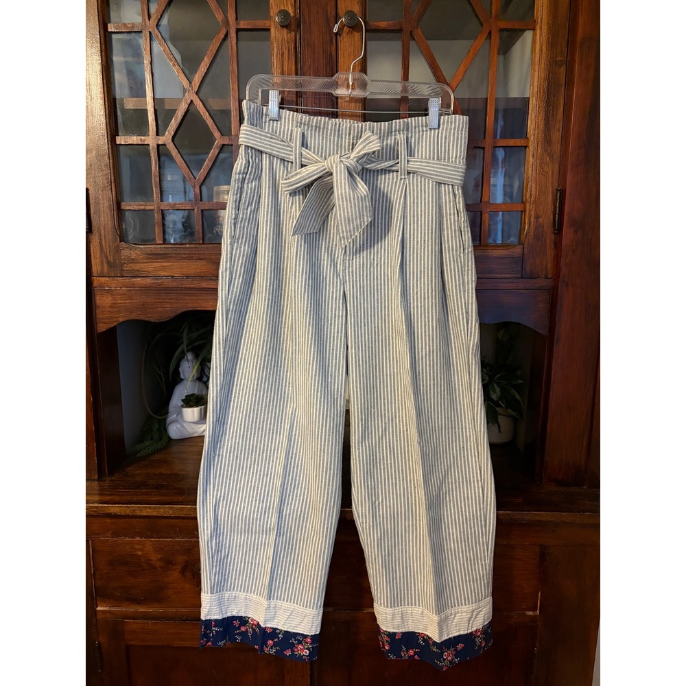 Madewell x The New Denim Project Striped Paperbag Pants Blue White K6367 Size 8 - Picture 2 of 7